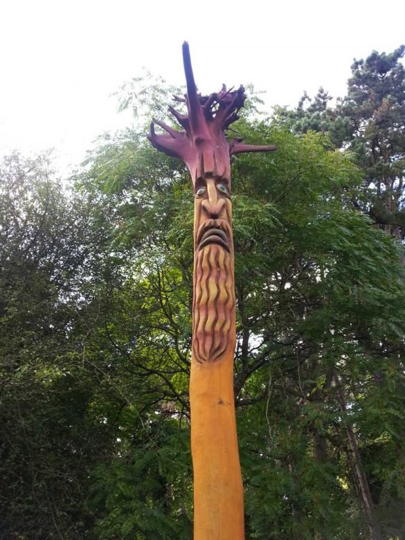 Wooden weird Totem at Bute Park, Cardiff