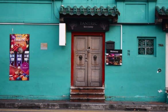 Tanjong Pagar, Singapore turquoise wall and picturesque wall at singapore traditional neighborhood