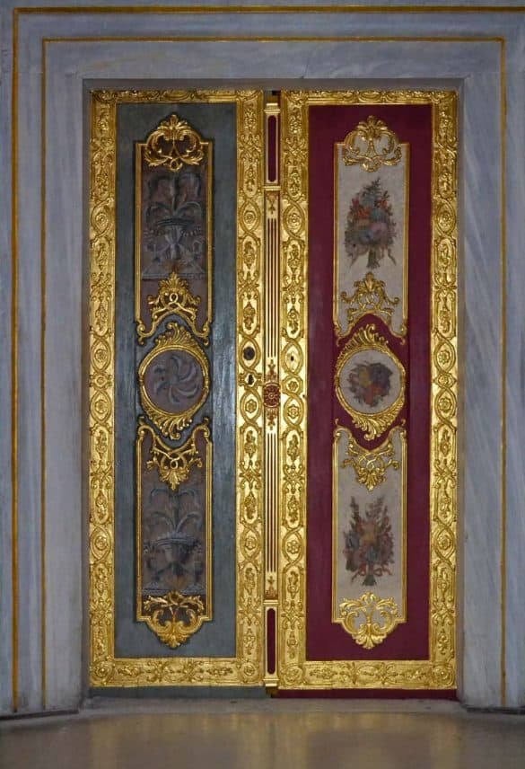 Gold – Topkapi Palace Museum, Constantinople a gold patterned turskish door with decorations at a palace