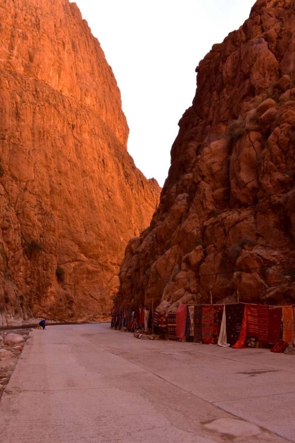 Todgha Gorge, Morocco vendors selling their wares inside a rocky gorge