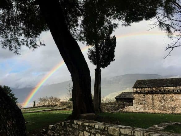 rainbow over its kale castle at ioannina