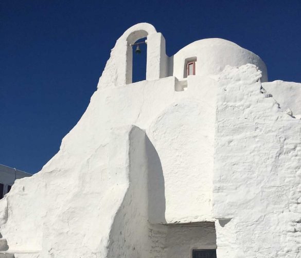 White chapel at Mykonos island, Greece