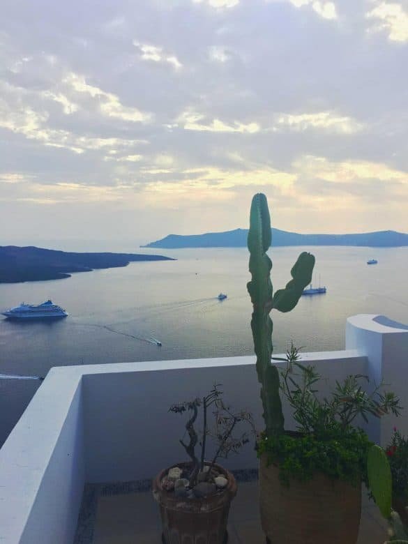 balcony with a cactus and the sea at santorini