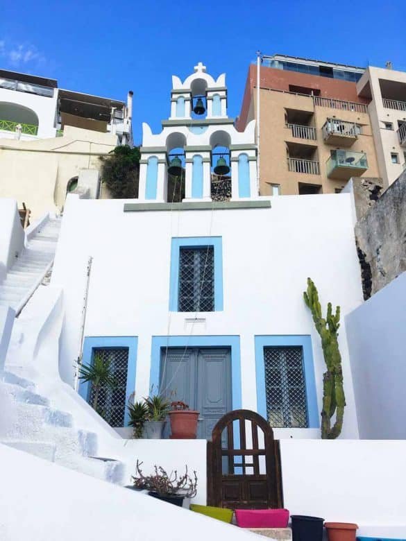 Blue and white church at Santoini, Greece