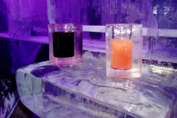 Magic Ice Bar – Oslo, Norway shot-glasses made from ice and colorful drinks at oslo ice bar